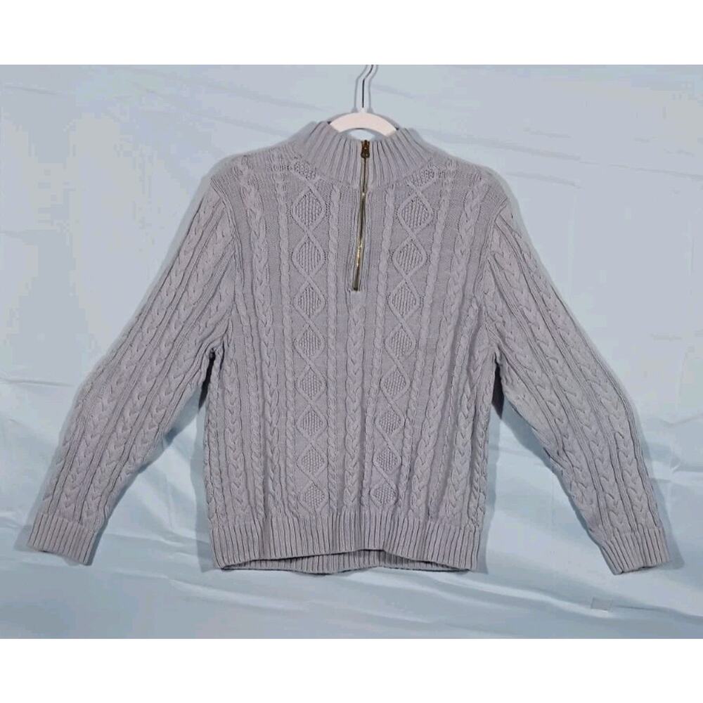 Jeanne Pierre Women’s XL 1/4 Zip Long Sleeve Cable Knit Sweater Cotton Lt Blue